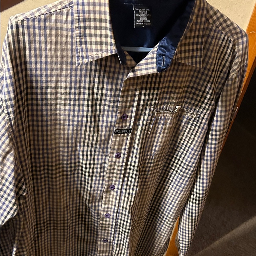 Marithe Francois Girbaud Navy and Cream Plaid Shirt